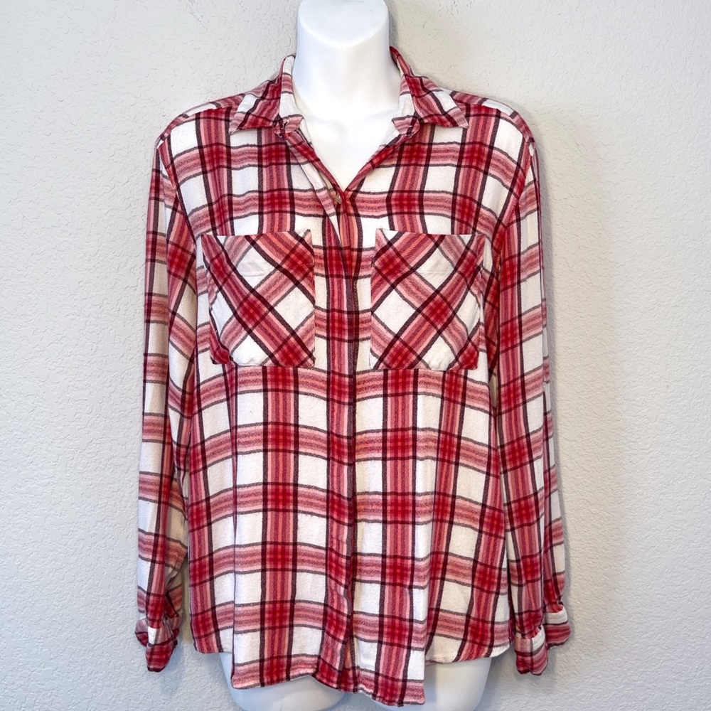 Women’s Express Plaid Flannel Shirt Button Down XS